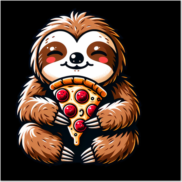Cute Sloth with a Slice of Pizza Wall Art by logiamerch
