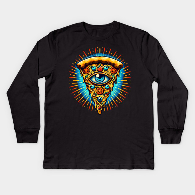 Dizza deity, Funny Pizza Lover Artwork Kids Long Sleeve T-Shirt by logiamerch