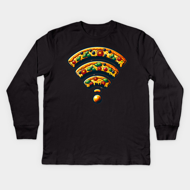 Pizza and Wifi, Funny Pizza Lover Kids Long Sleeve T-Shirt by logiamerch