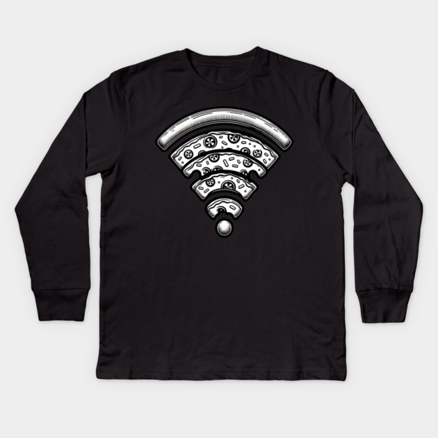 Pizza and Wifi, Funny Pizza Lover Kids Long Sleeve T-Shirt by logiamerch