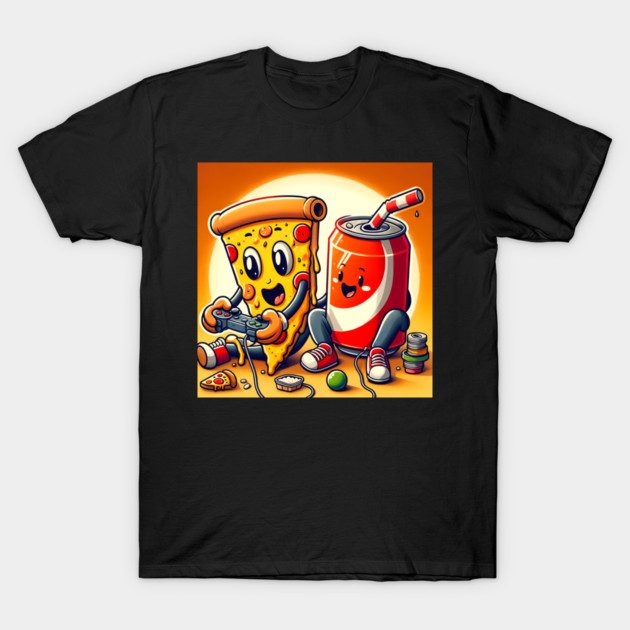 Funny Pizza and Soda playing Games T-Shirt by logiamerch