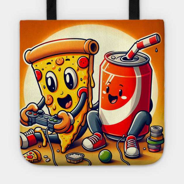 Funny Pizza and Soda playing Games Tote by logiamerch