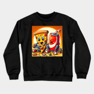 Funny Pizza and Soda playing Games Crewneck Sweatshirt