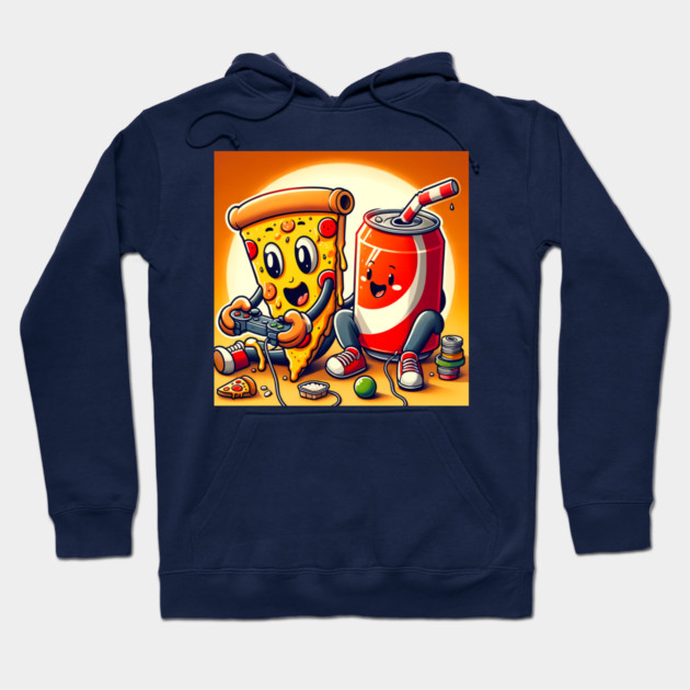 Funny Pizza and Soda playing Games Hoodie by logiamerch