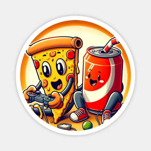 Funny Pizza and Soda playing Games Magnet by logiamerch