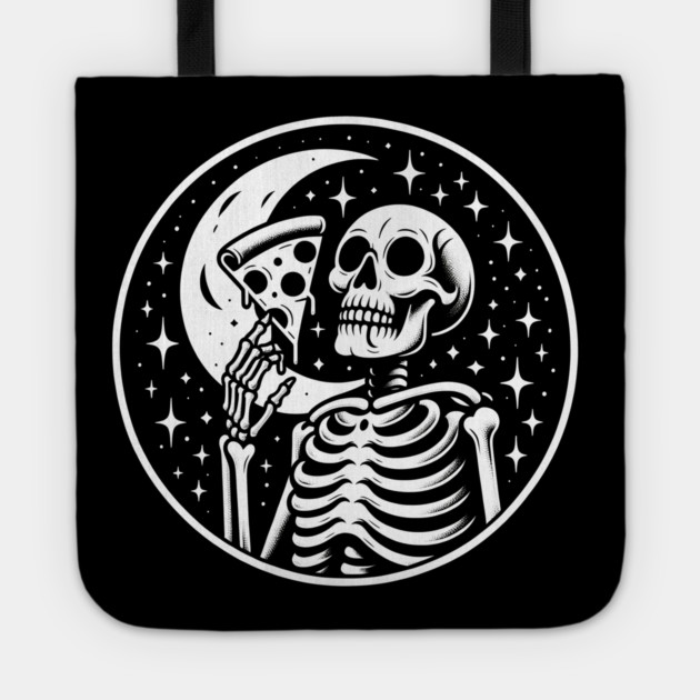 Skeleton enjoying a Slice of Pizza Tote by logiamerch