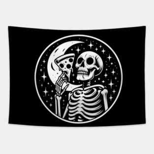 Skeleton enjoying a Slice of Pizza Tapestry