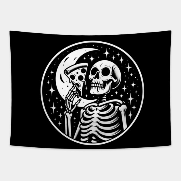Skeleton enjoying a Slice of Pizza Tapestry by logiamerch