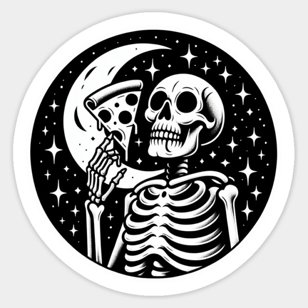Skeleton enjoying a Slice of Pizza Sticker by logiamerch
