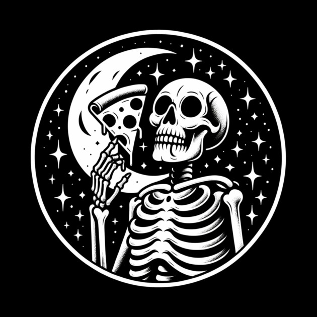 Skeleton enjoying a Slice of Pizza by logiamerch