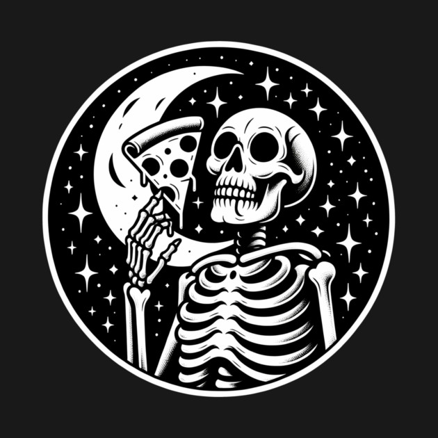 Skeleton enjoying a Slice of Pizza by logiamerch