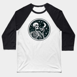 Skeleton enjoying a Slice of Pizza Baseball T-Shirt