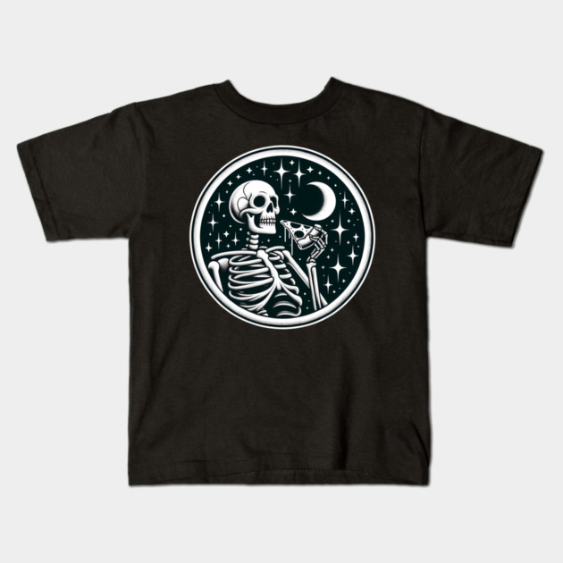 Skeleton enjoying a Slice of Pizza Kids T-Shirt by logiamerch