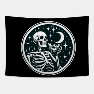Skeleton enjoying a Slice of Pizza Tapestry
