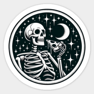 Skeleton enjoying a Slice of Pizza Sticker