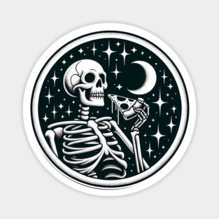 Skeleton enjoying a Slice of Pizza Magnet