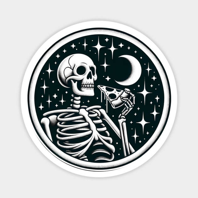 Skeleton enjoying a Slice of Pizza Magnet by logiamerch