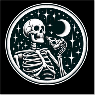 Skeleton enjoying a Slice of Pizza Posters and Art