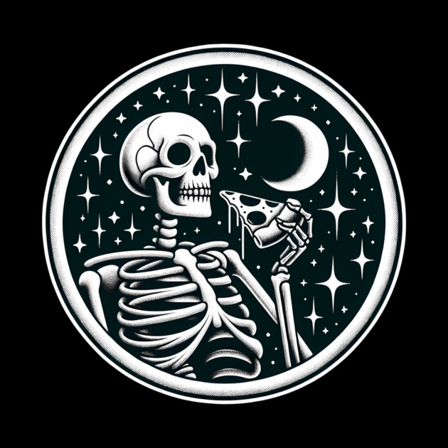 Skeleton enjoying a Slice of Pizza by logiamerch