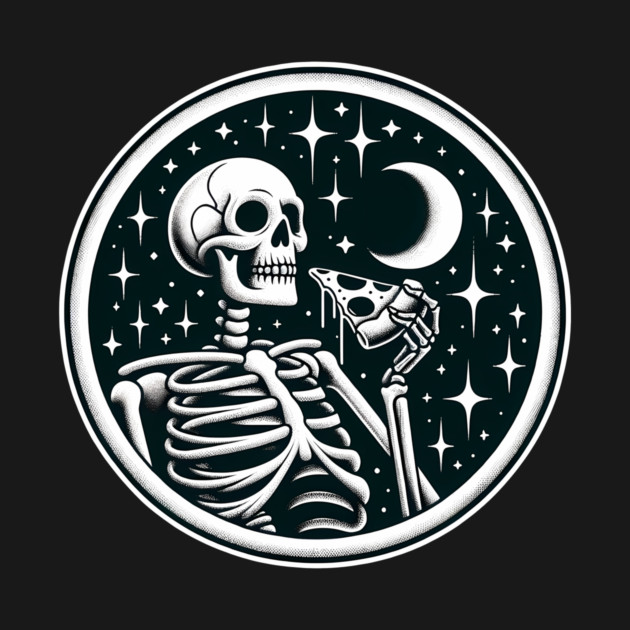 Skeleton enjoying a Slice of Pizza by logiamerch