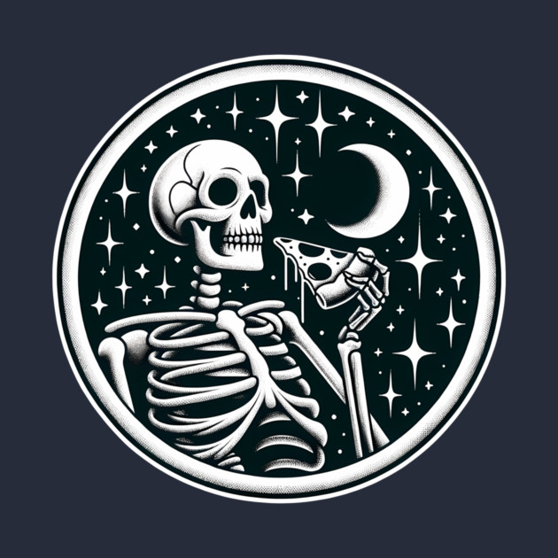 Skeleton enjoying a Slice of Pizza by logiamerch