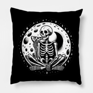 Skeleton enjoying a Slice of Pizza Pillow