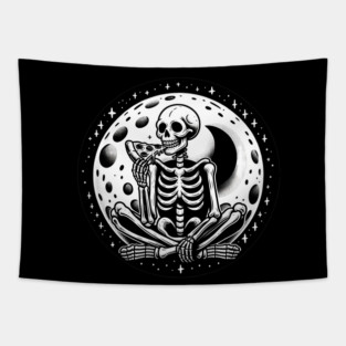Skeleton enjoying a Slice of Pizza Tapestry
