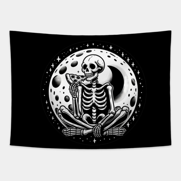 Skeleton enjoying a Slice of Pizza Tapestry by logiamerch
