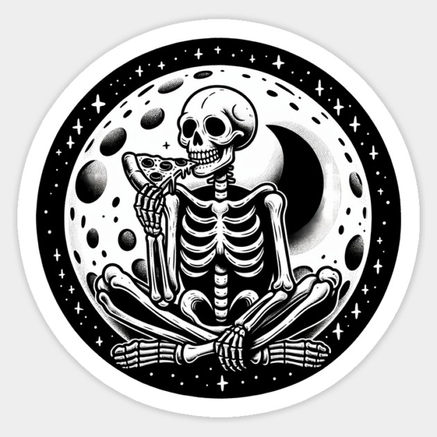Skeleton enjoying a Slice of Pizza Sticker by logiamerch