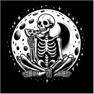 Skeleton enjoying a Slice of Pizza Posters and Art