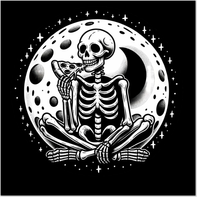 Skeleton enjoying a Slice of Pizza Wall Art by logiamerch