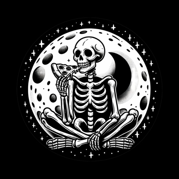 Skeleton enjoying a Slice of Pizza by logiamerch
