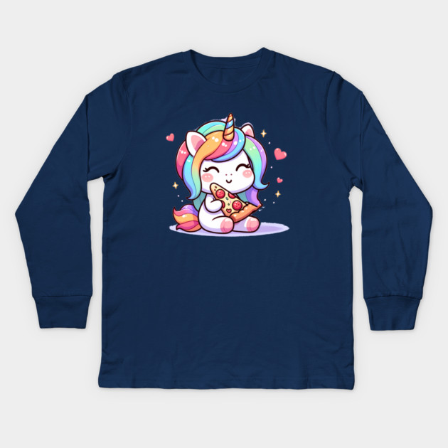 Pizza Unicorn Lover, Love Eating Pizza Kids Long Sleeve T-Shirt by logiamerch