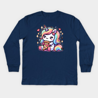 Pizza Unicorn Lover, Love Eating Pizza Kids Long Sleeve T-Shirt