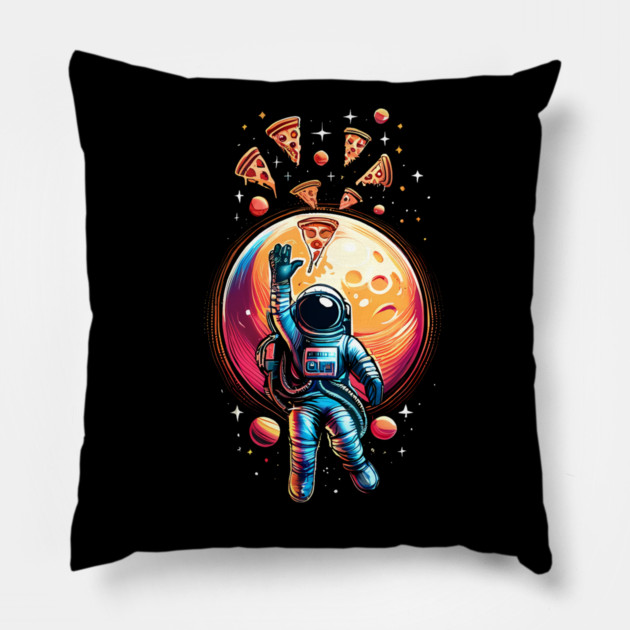 Astronaut in Space with Pizza, Love Eating Pizza Pillow by logiamerch