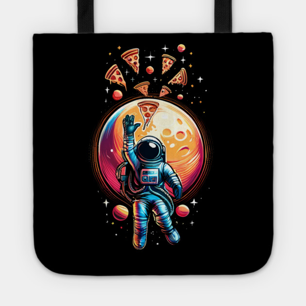 Astronaut in Space with Pizza, Love Eating Pizza Tote by logiamerch
