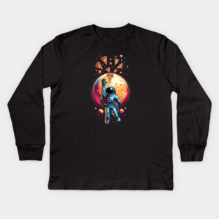 Astronaut in Space with Pizza, Love Eating Pizza Kids Long Sleeve T-Shirt