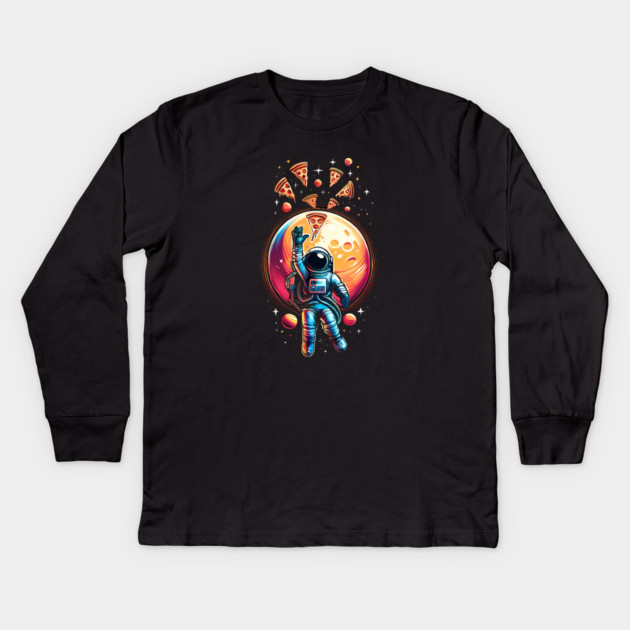 Astronaut in Space with Pizza, Love Eating Pizza Kids Long Sleeve T-Shirt by logiamerch