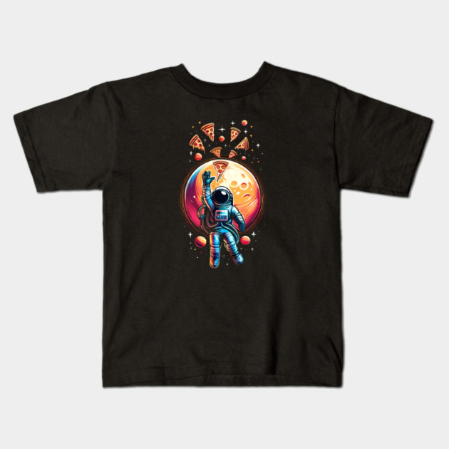 Astronaut in Space with Pizza, Love Eating Pizza Kids T-Shirt by logiamerch