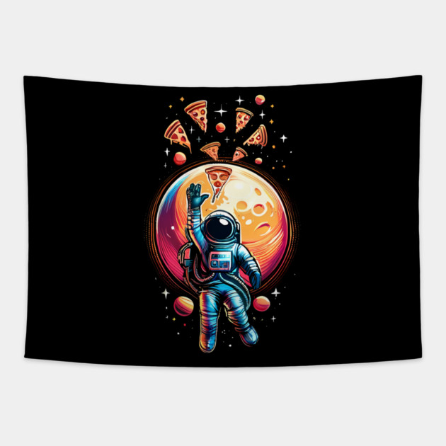Astronaut in Space with Pizza, Love Eating Pizza Tapestry by logiamerch