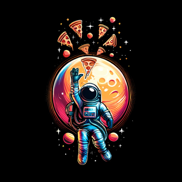 Astronaut in Space with Pizza, Love Eating Pizza by logiamerch