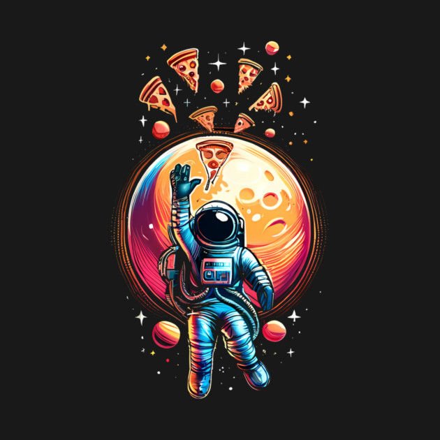 Astronaut in Space with Pizza, Love Eating Pizza by logiamerch