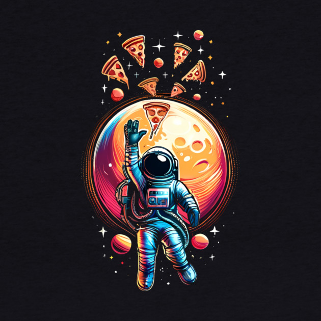 Astronaut in Space with Pizza, Love Eating Pizza by logiamerch