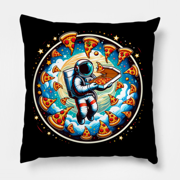 Astronaut in Space with Pizza, Love Eating Pillow by logiamerch