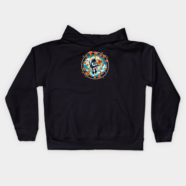 Astronaut in Space with Pizza, Love Eating Kids Hoodie by logiamerch
