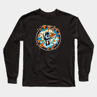 Astronaut in Space with Pizza, Love Eating Long Sleeve T-Shirt