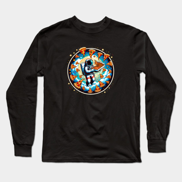Astronaut in Space with Pizza, Love Eating Long Sleeve T-Shirt by logiamerch