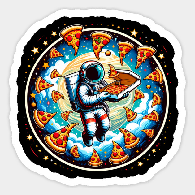 Astronaut in Space with Pizza, Love Eating Sticker by logiamerch