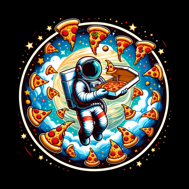 Astronaut in Space with Pizza, Love Eating by logiamerch