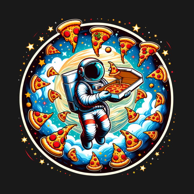 Astronaut in Space with Pizza, Love Eating by logiamerch